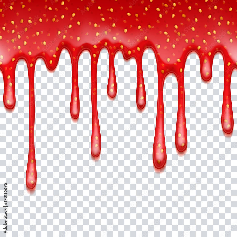 Drips of strawberry jam. Sweet background.