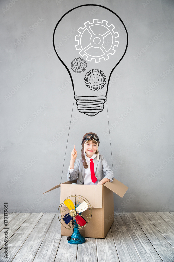 Child pretend to be businessman