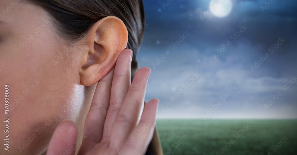 Woman listening to nature at night