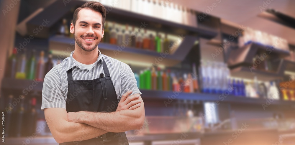 Composite image of portrait of handsome waiter 