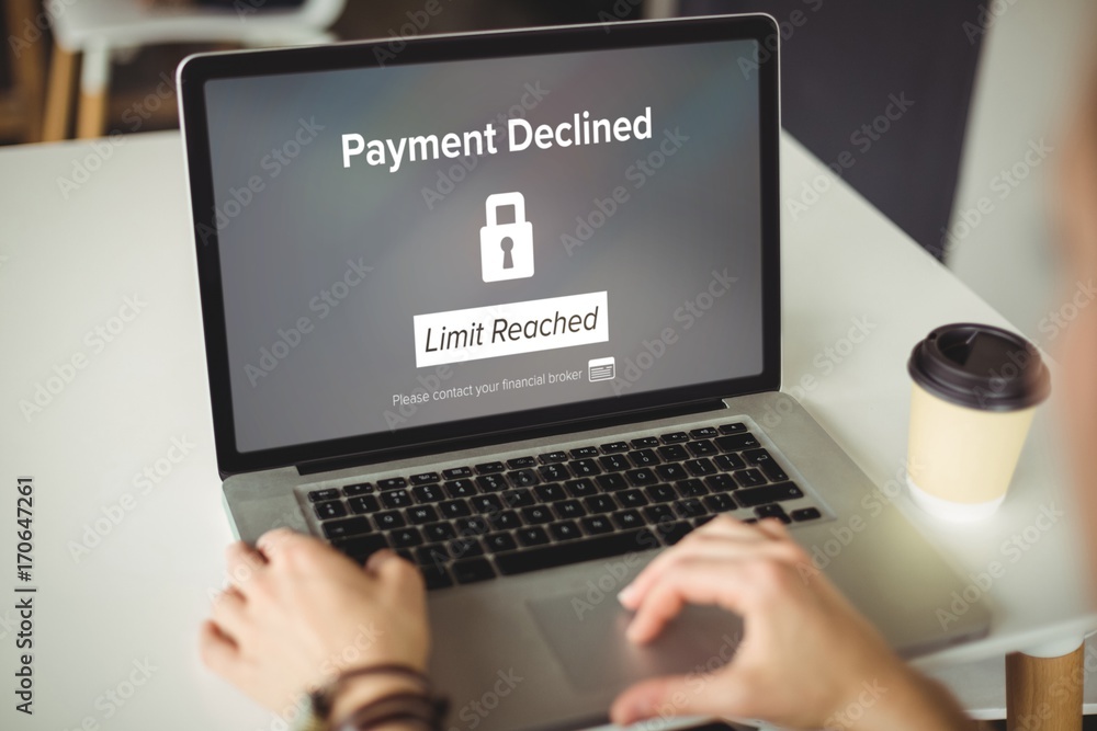 Composite image of payment declined text on black display