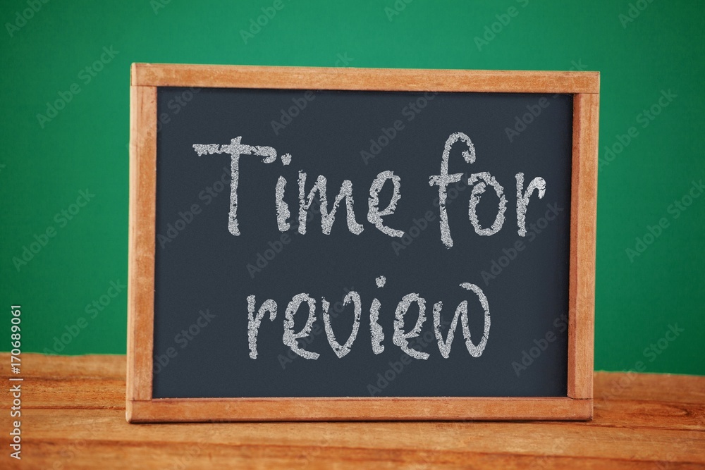 Composite image of time for review text on white background