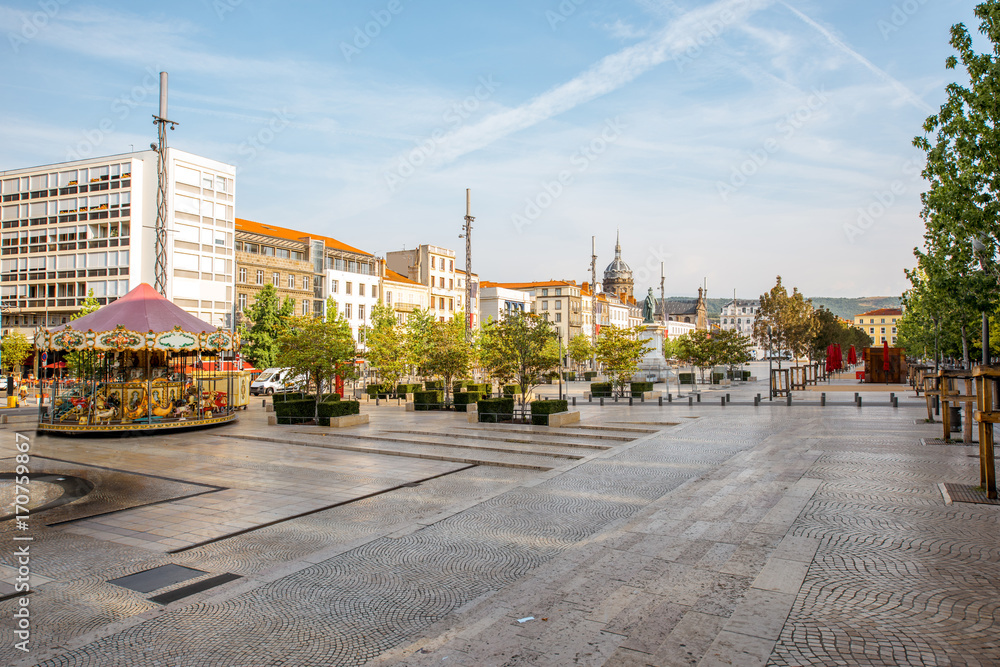 View on the Jaude square during the morning light in Clermont-Ferrand city in central France