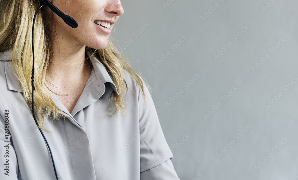 Caucasian call center woman help desk service