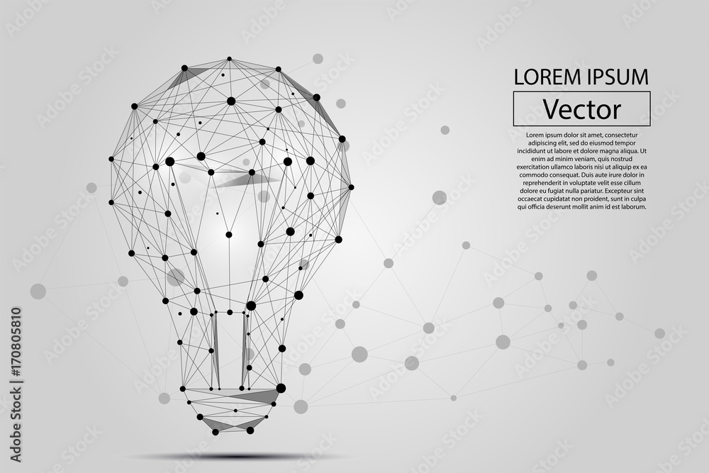 由点、线和形状组成的灯泡的抽象图像。矢量商业插图。