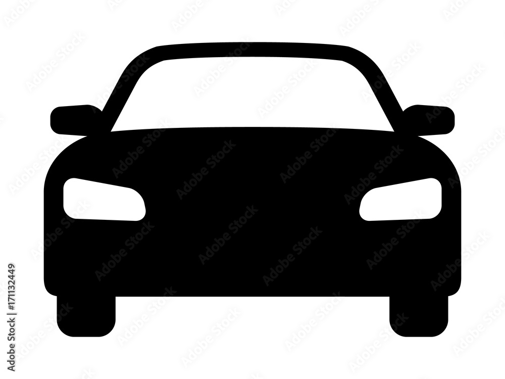 Sedan car, vehicle or automobile front view flat vector icon for apps and websites