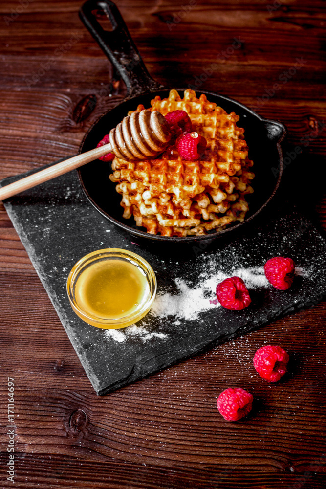 cooking holiday breakfast with wafer on wooden background