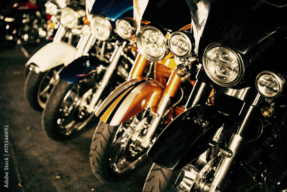 Motorcycles in a row