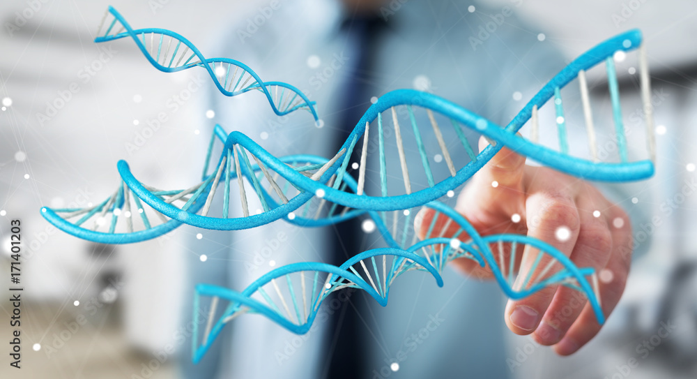 Businessman using modern DNA structure 3D rendering