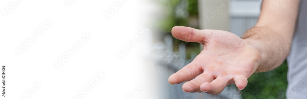 Panorama view of empty businessman hand