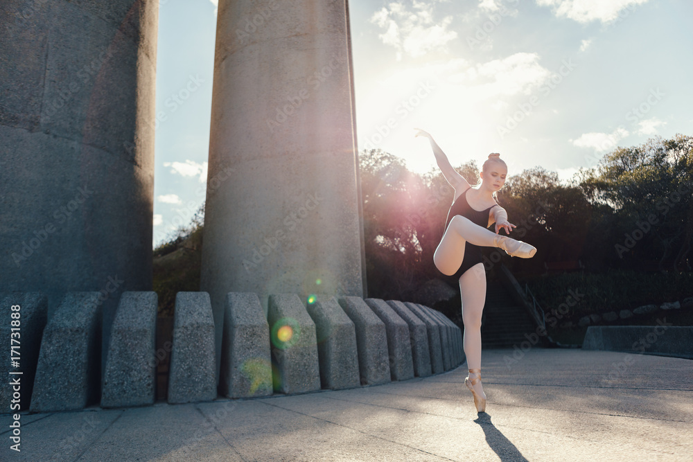 Female ballet dancer practicing dance moves