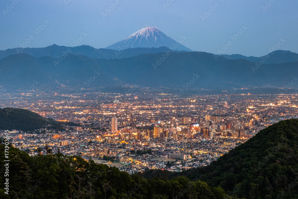 Kofu city night view and Mt.fuji