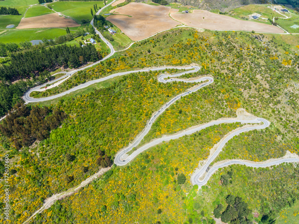 Winding Road on Mountain, Queenstown, New Zealand