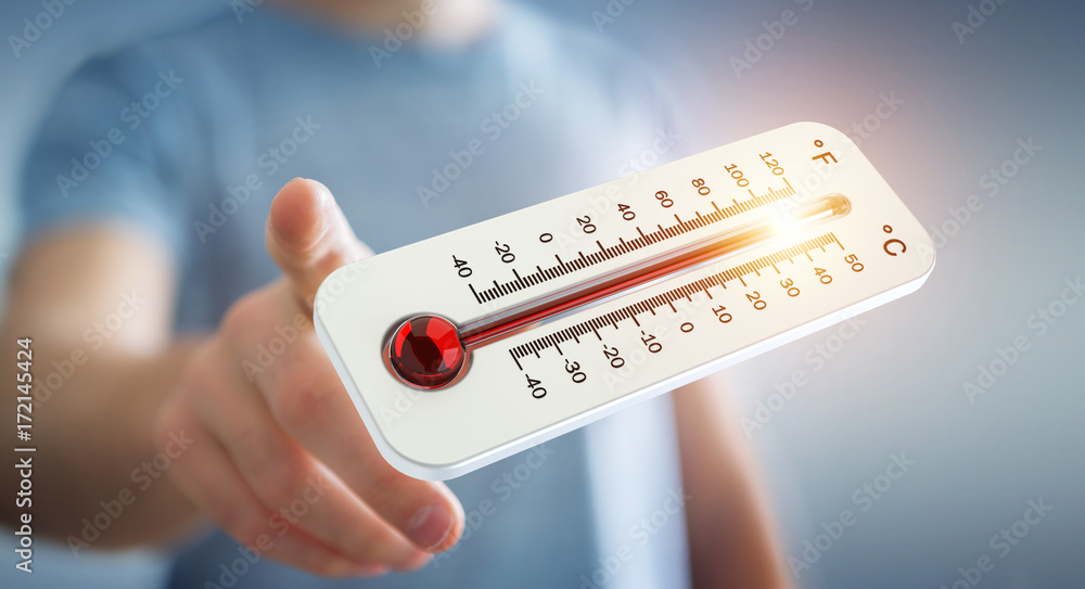 Businessman checking the temperature rise 3D rendering