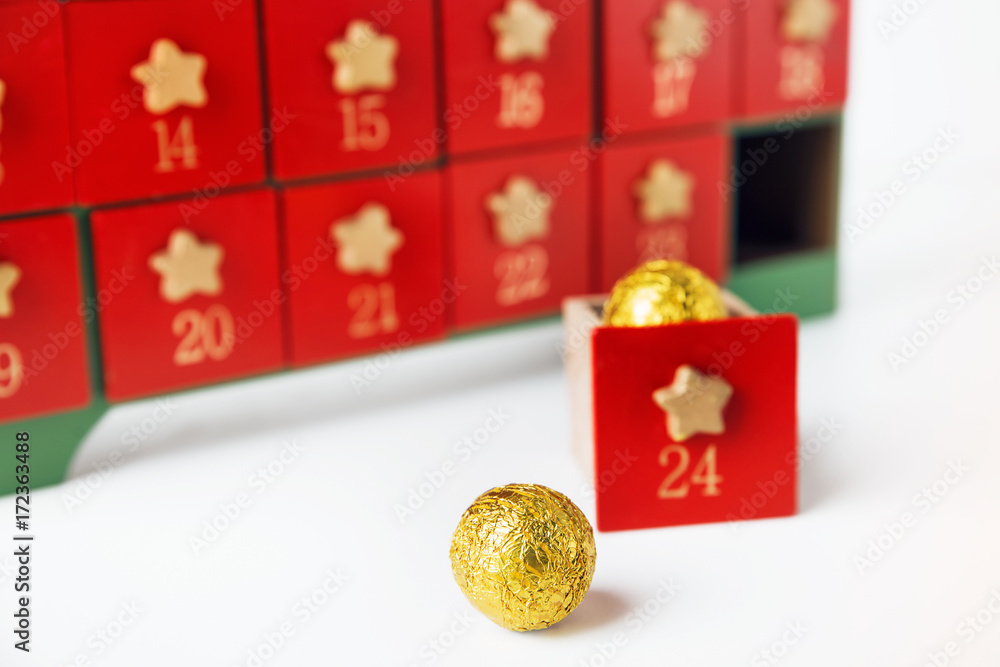 Advent calendar. Wooden advent calender with sweets