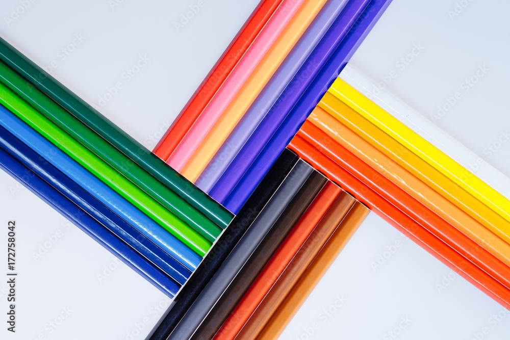 Colour pencils. Place for text. Pencils for school or professional use. A set for creativity.