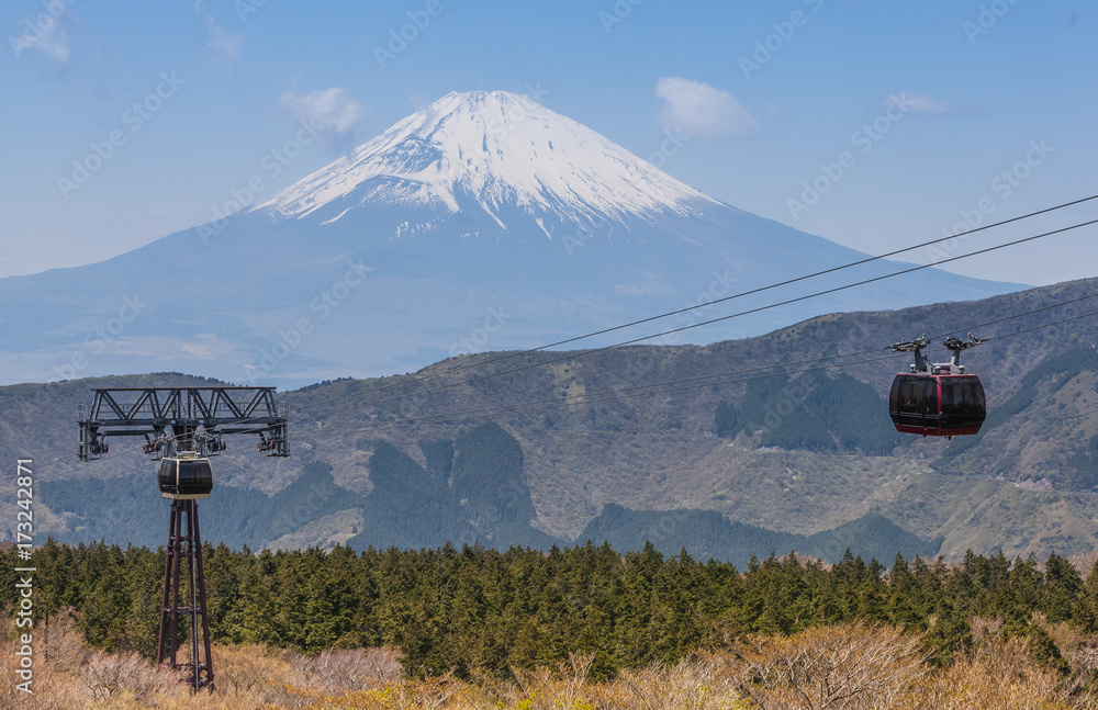 富士山和索道在冬季