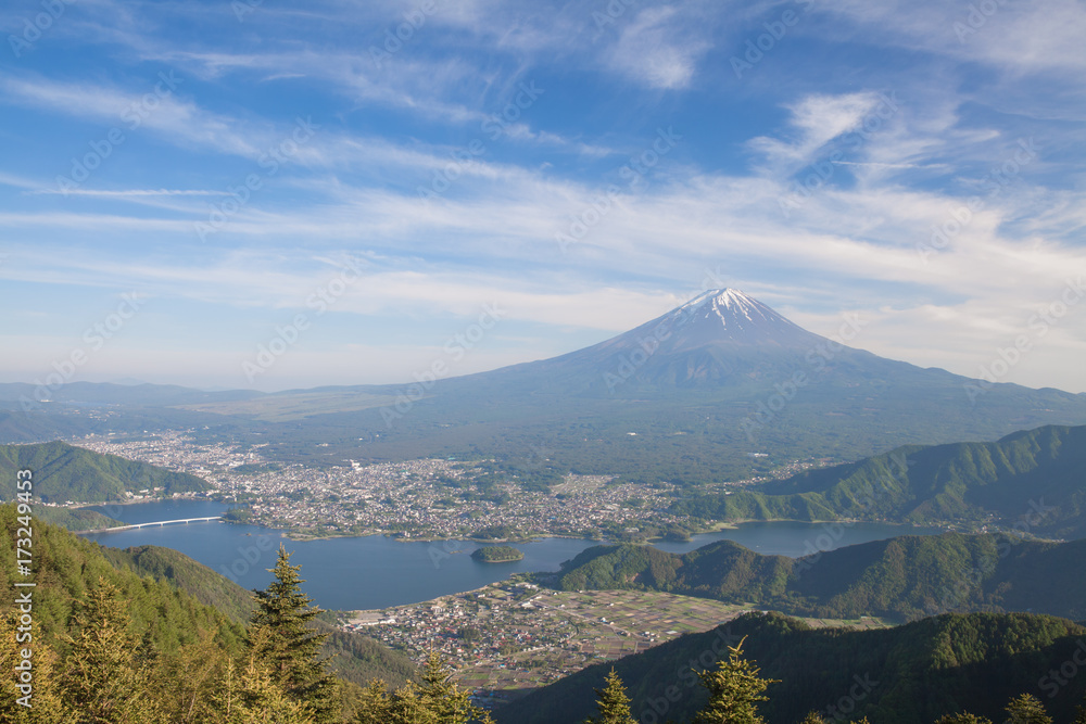 春天的富士山和河湖