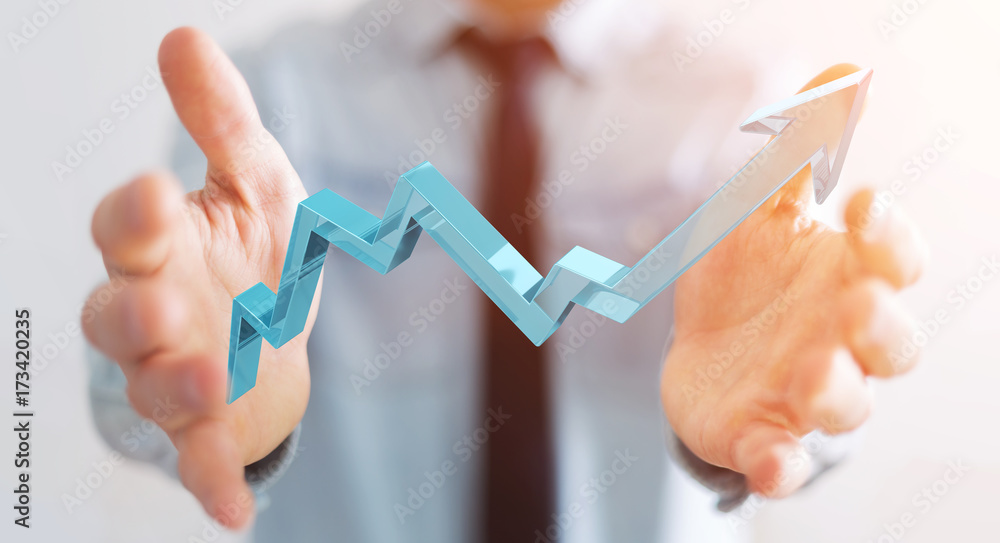 Businessman using digital modern arrow 3D rendering