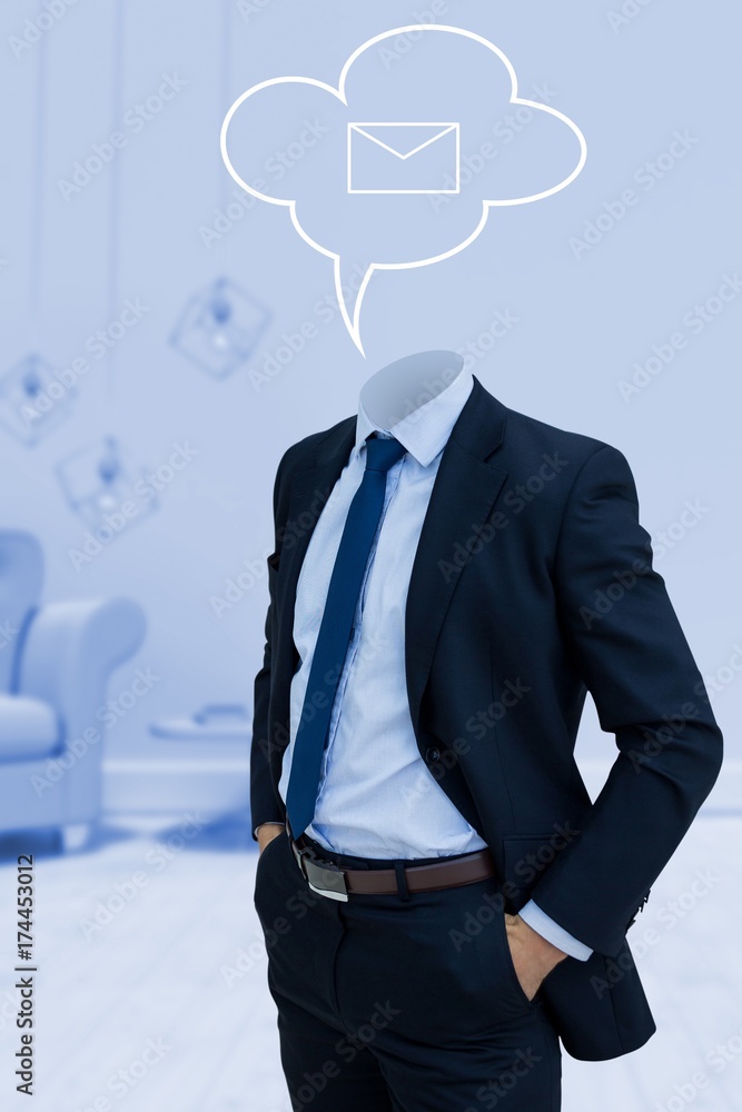 Composite image of headless businessman with hands in pockets