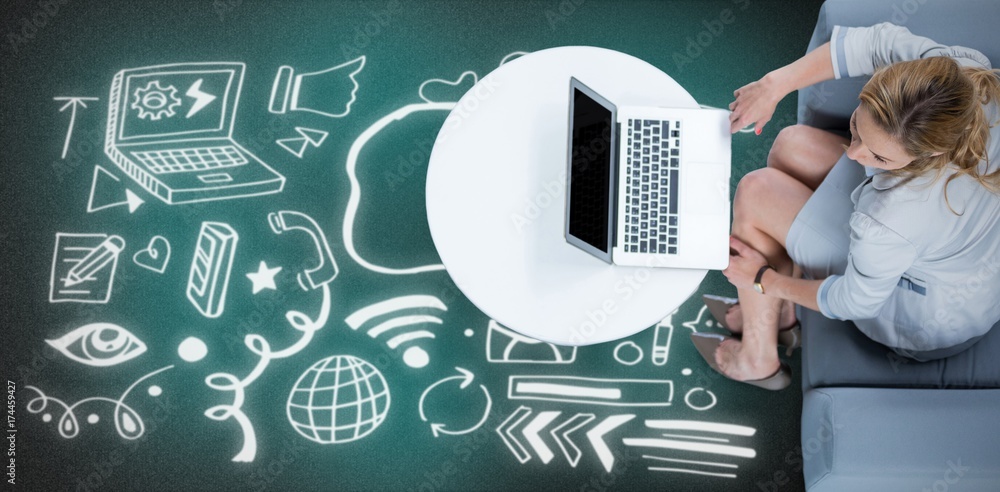 Composite image of woman on her laptop