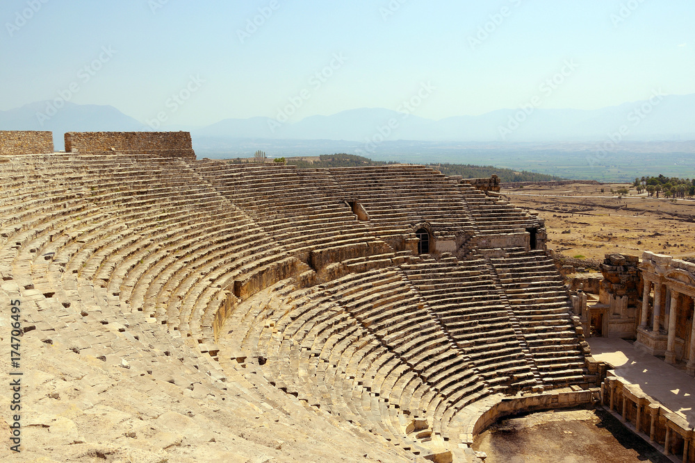 Parterre of the ancient theater of the ancient city of Hierapolis. Turkey.