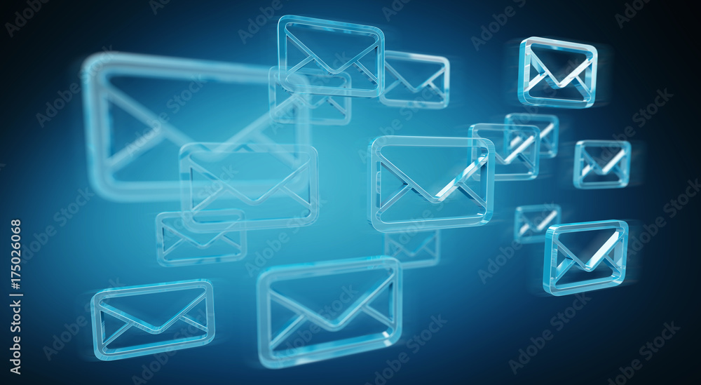 Digital blue floating emails 3D rendering