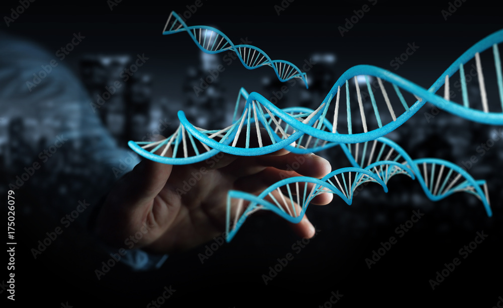 Businessman using modern DNA structure 3D rendering