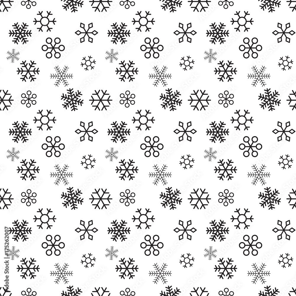 Christmas snowflakes on white background. Seamless pattern. Vector Illustration.