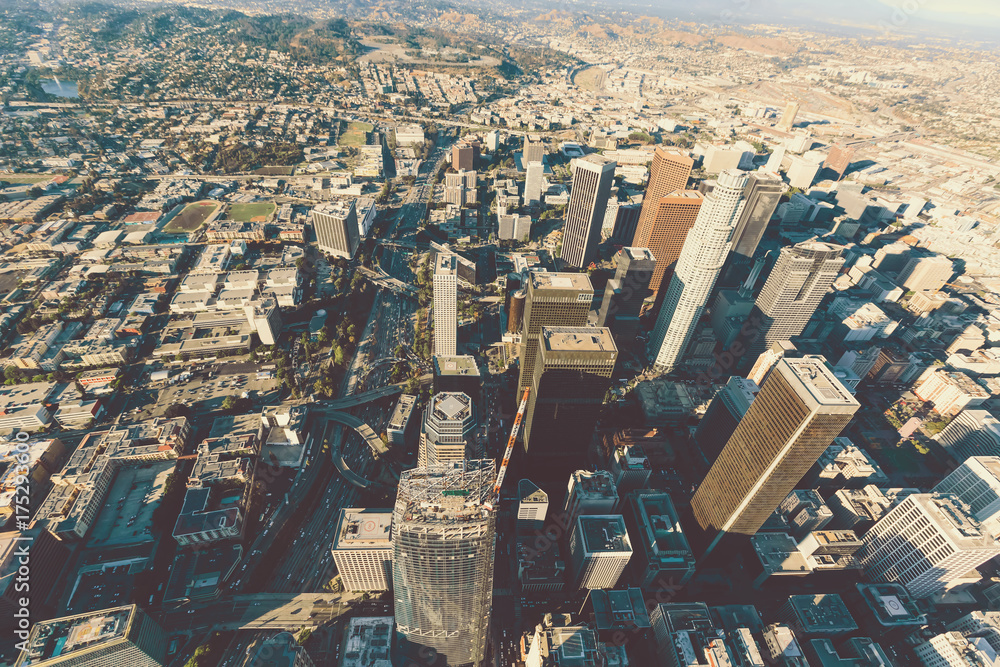 Aerial view of a Downtown Los Angeles