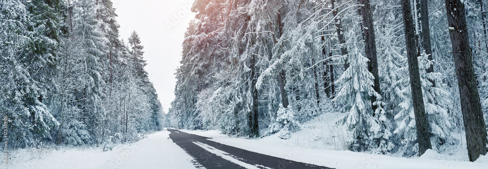 冰天雪地里的沥青路