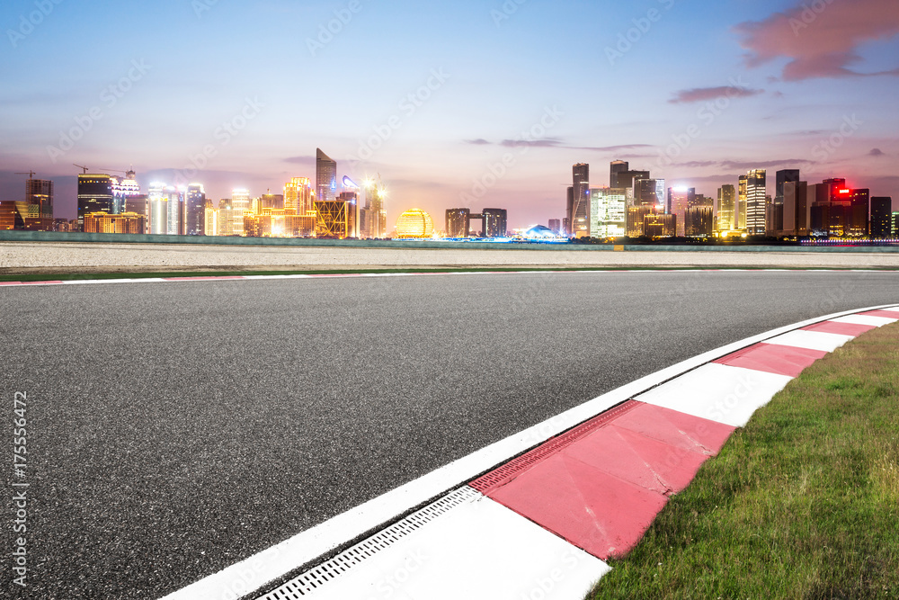 empty asphalt road with cityscape of modern city