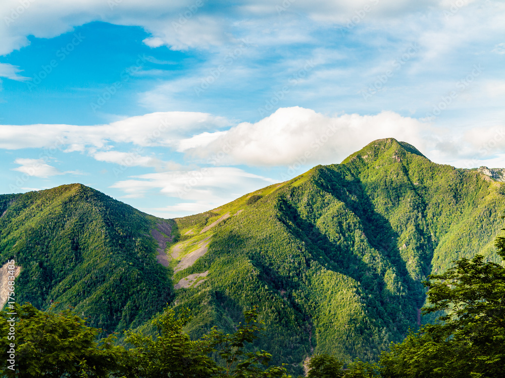 新緑の山並み