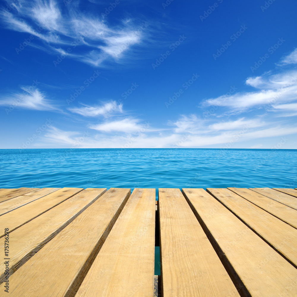 Wood and blue sea