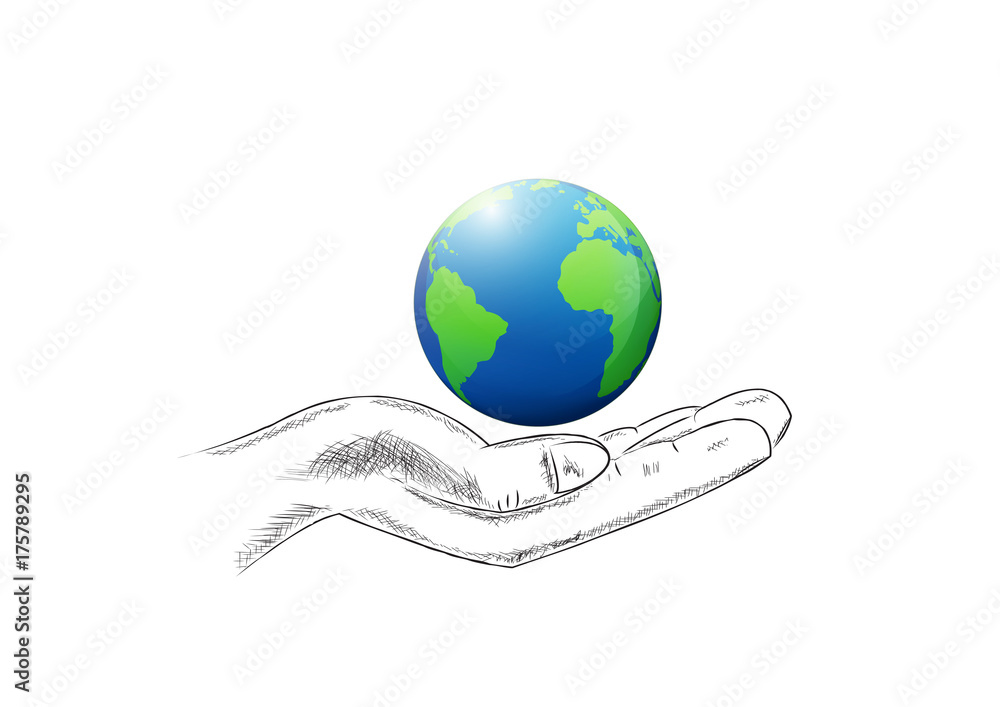 Design of earth on sketching of hand for World saving concept, vector illustration