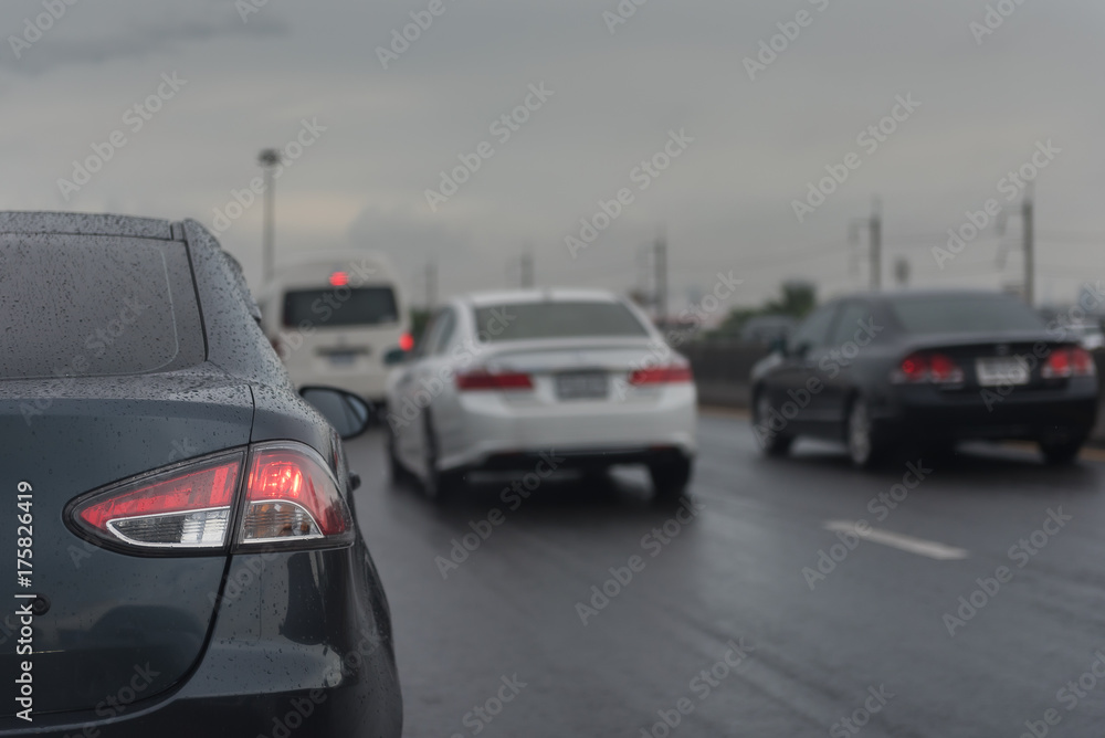 traffic jam with row of cars