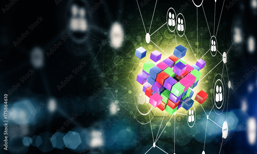 互联网和网络的概念与d上的数字立方体图形