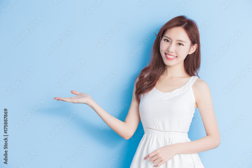 woman on blue background