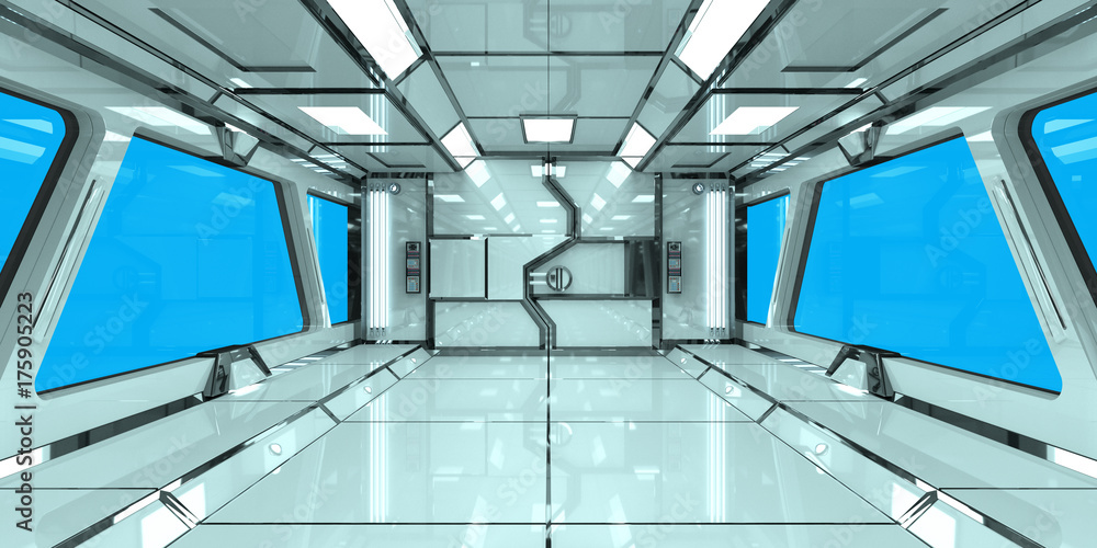 Spaceship bright interior 3D rendering