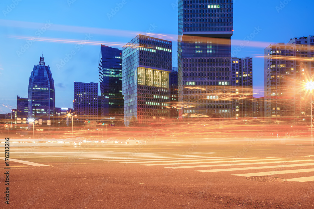 城市建筑、夜景与城市道路