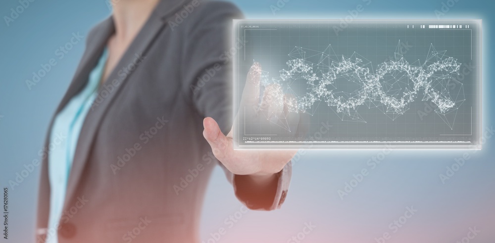 Composite image of happy businesswoman using invisible digital