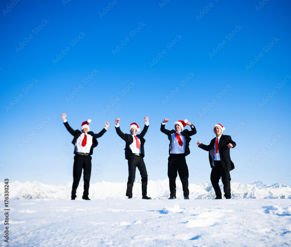 Happy business people in wintertime.