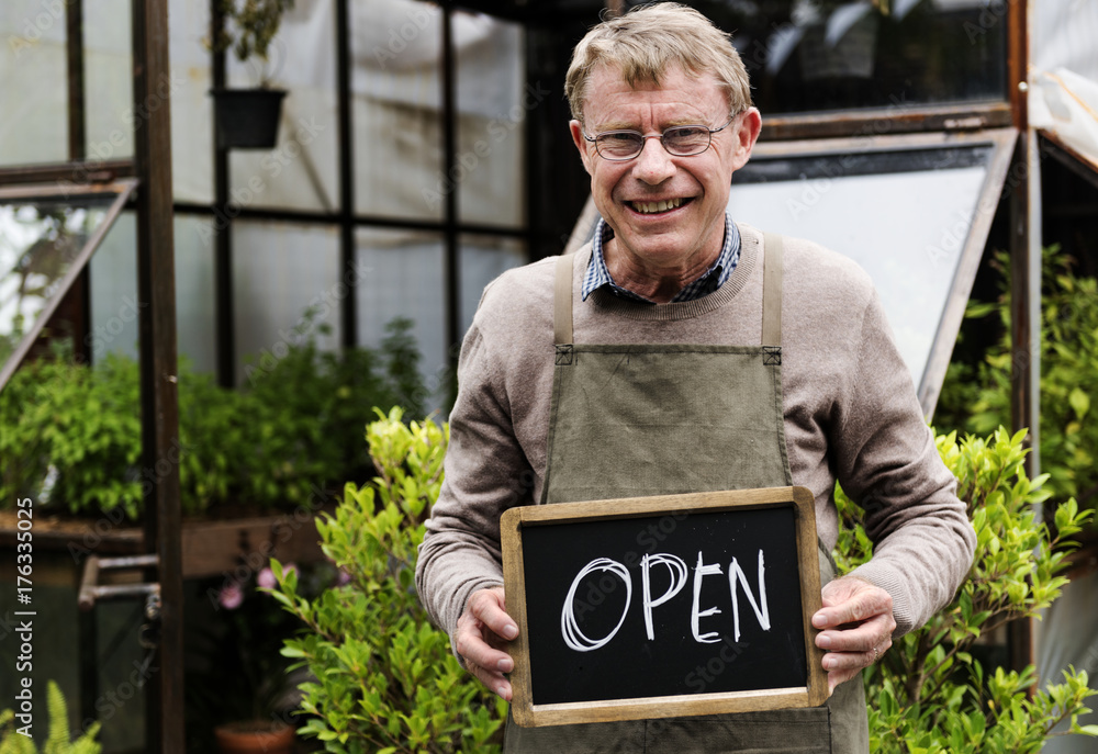 Mature Open Sign Garden Shop