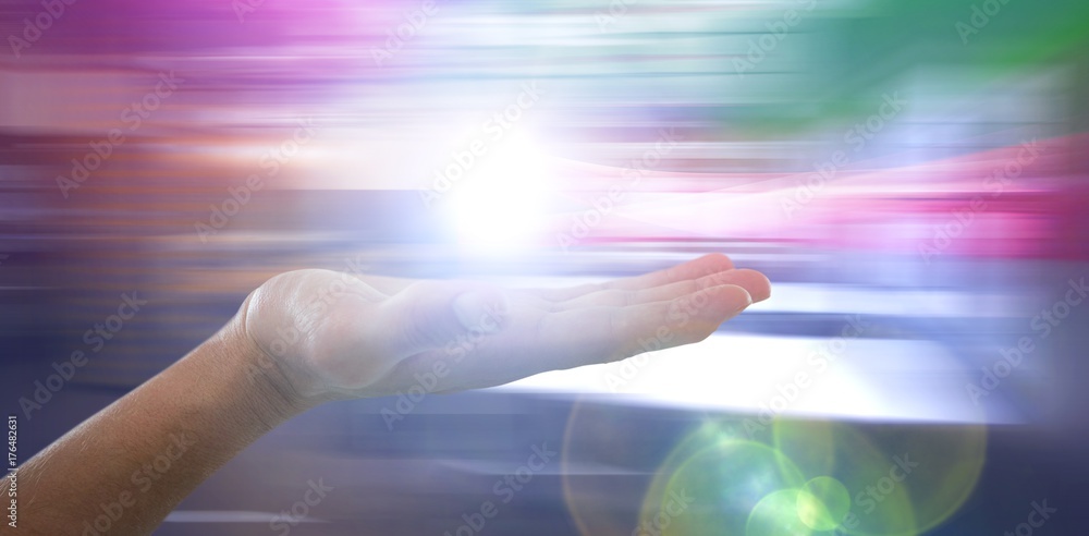 Composite image of hand of man pretending to hold an invisible