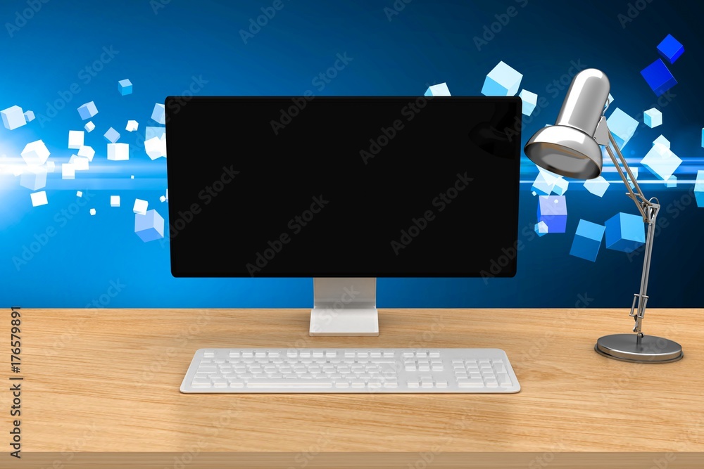 Composite image of computer on a desk