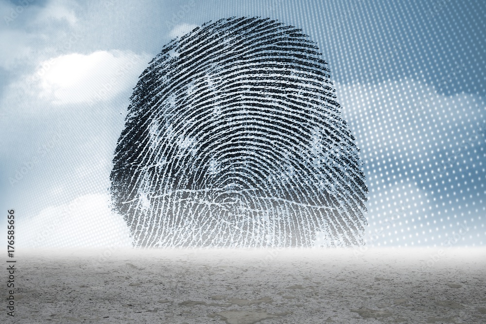 Thumbprint graphic over desert