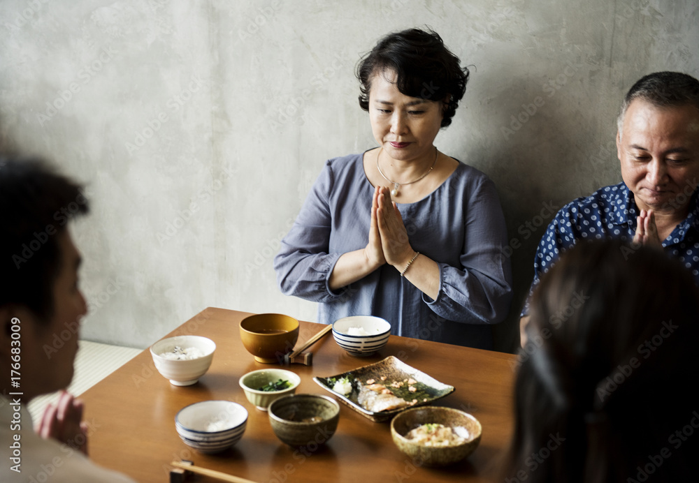 Japanese family eating