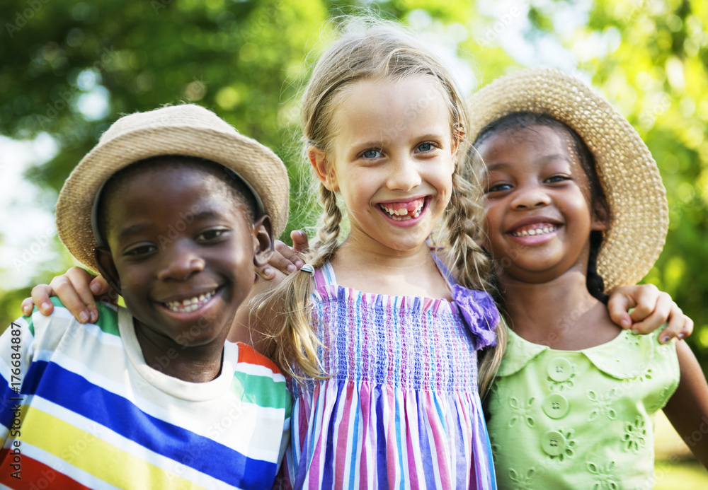 Happy diverse kids in the park