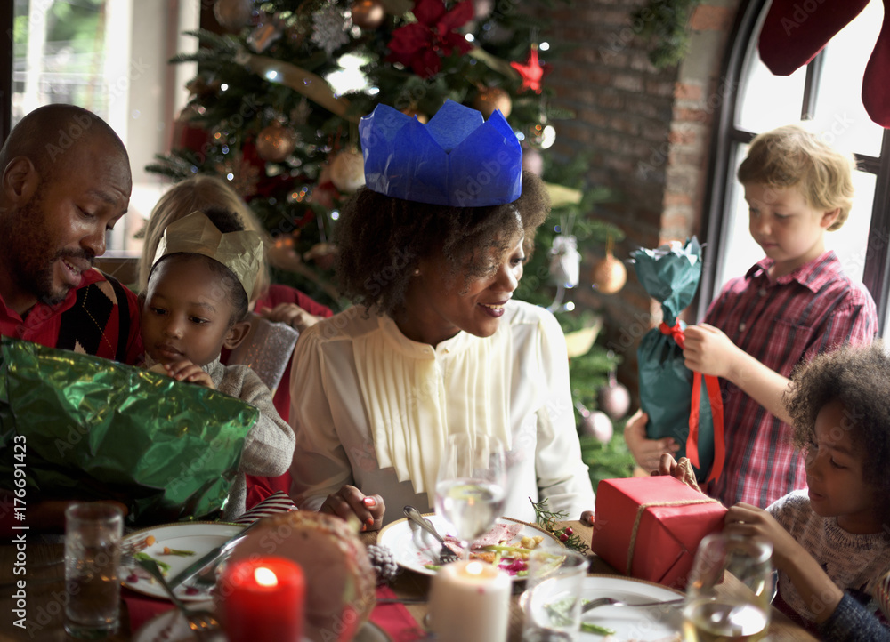 Group of diverse people are gathering for christmas holiday