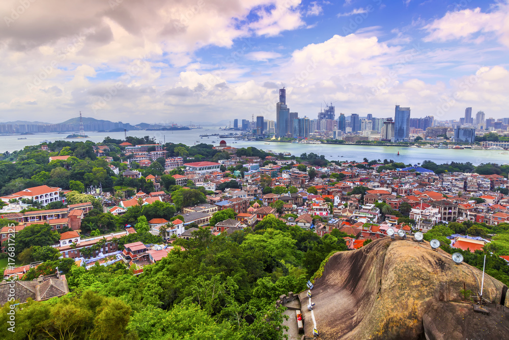 China Xiamen beautiful city building and skyline